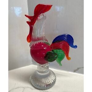 Mid-Century Colorful Murano Italian Art Glass Rooster Handblown Glass